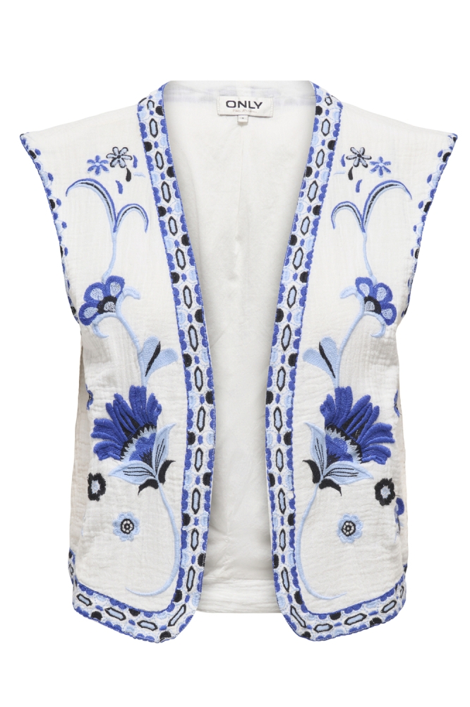 ONLTHYRA LIFE SL EMB VEST WVN CS 15320211 CLOUD DANCER/W BLUE TONES EMB